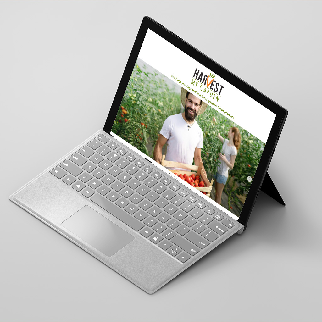 Harvest My Garden website home page on a Microsoft Surface device