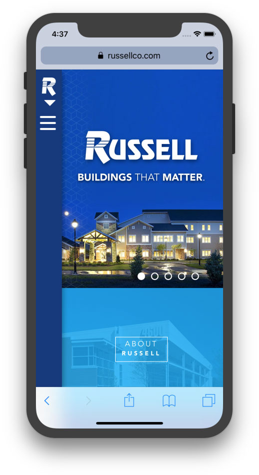 Screenshot of new Russell website on an iPhone X