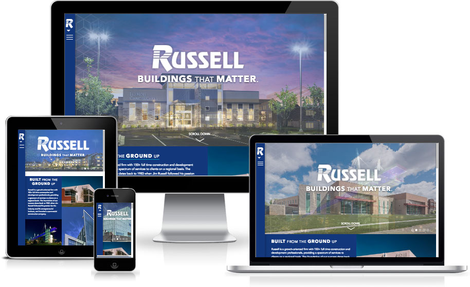 Russell website preview on multiple devices