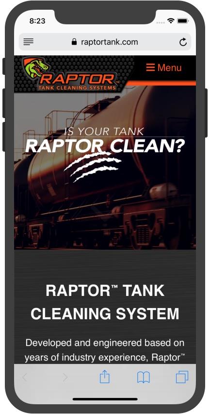 Screenshot of new Raptor website on an iPhone X