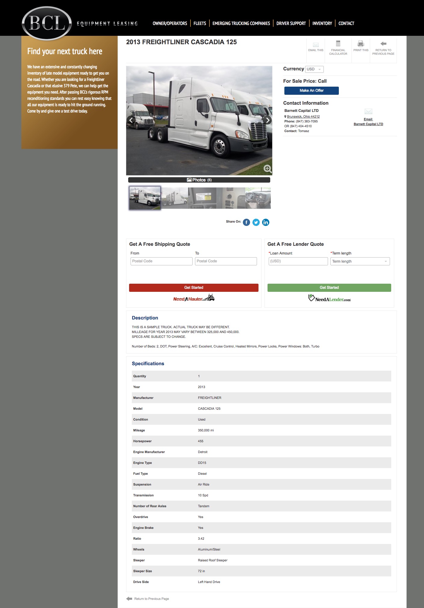 BCL Equipment Leasing listings page screenshot