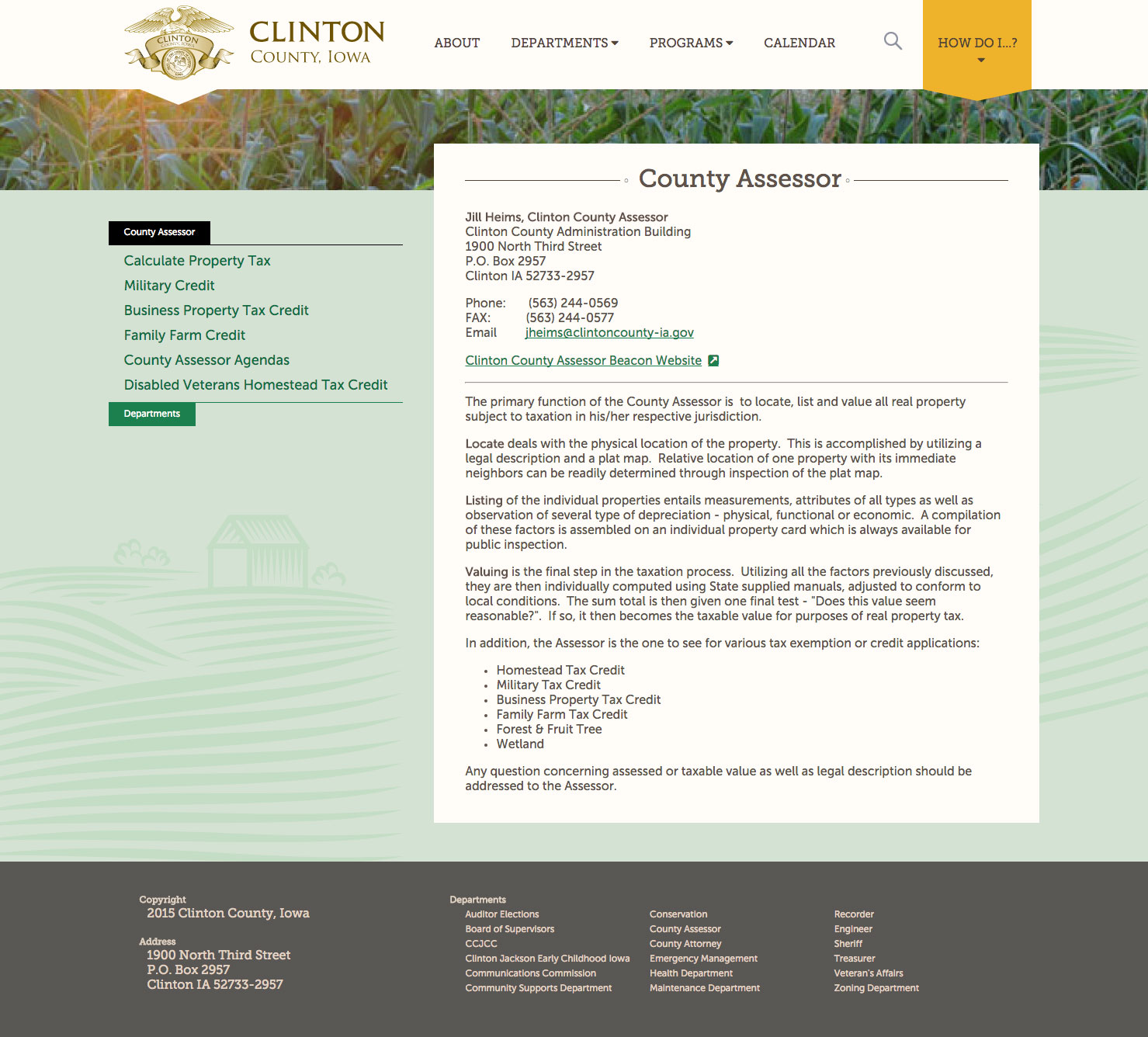 Clinton County desktop secondary page screenshot