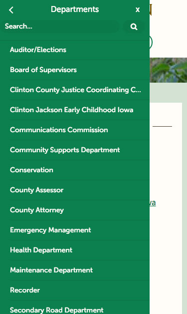 Clinton County mobile menu screenshot