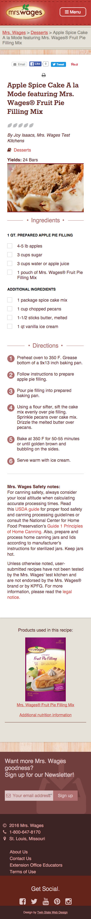 Mrs. Wages Mobile recipe page Screen shot