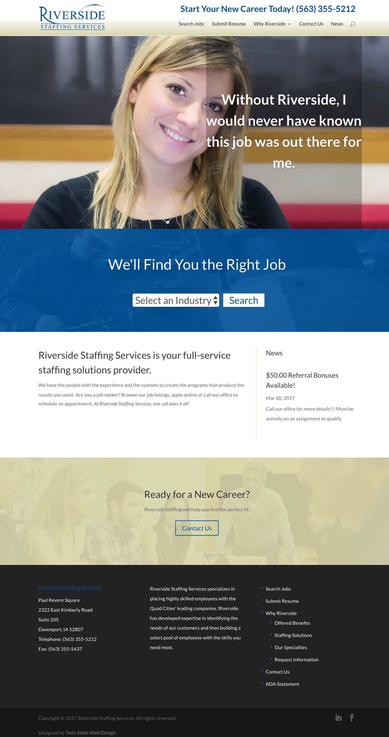 Riverside Staffing homepage screenshot