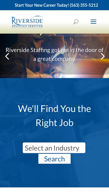 Riverside Staffing mobile page screenshot