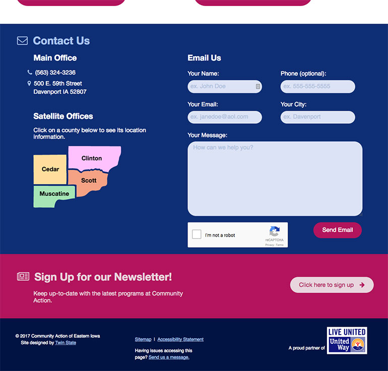 Community Action contact section screenshot