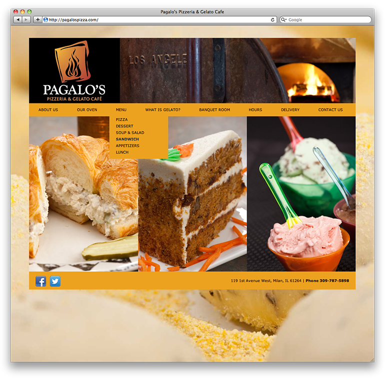Pagalo's Pizzeria Homepage with Dropdown