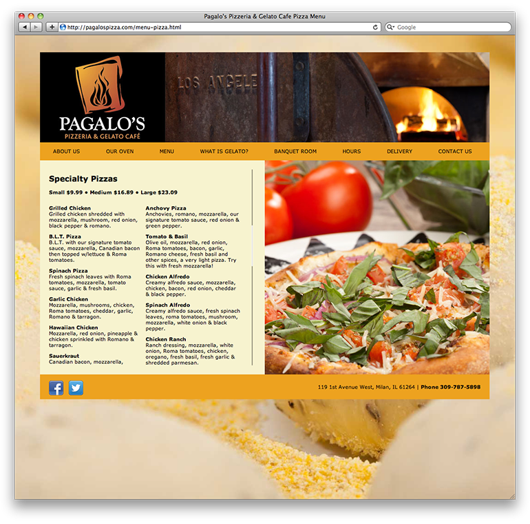 Pagalo's Pizzeria Specialty Pizzas Page
